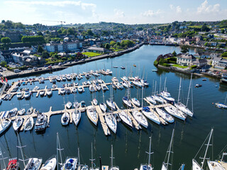 Kinsale, Ireland, May 20, 2025: Kinsale Bay and Harbor looking at the coastline where boats sail...