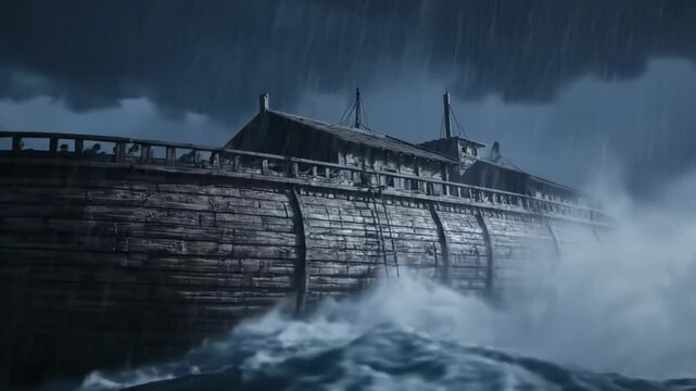 Noah's ark in middle of ocean biblical flat story Christian tsunami