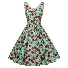 Vintage dress with cherry print isolated on transparent background