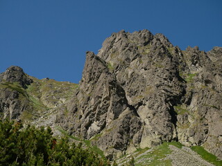 Sharp Rocky Mountain Peaks under Clear Blue Sky in High Tatras Slovakia