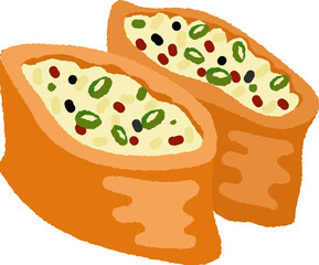 Inari Japanese food illustration hand drawn style isolated on white background