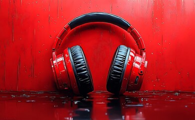 Vibrant Red Headphones Resting Against