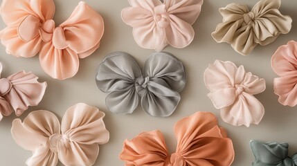 Delicate fabric bows in pastel shades.