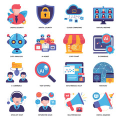 vector icons for robots, artificial intelligence, and the assistance provide in work and security 
