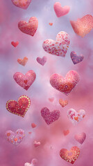 Ethereal Dance of Valentine's Day Hearts: A Whimsical Display of Love, Romance, and Warmth in Soft Hues and Intricate Patterns, Enchanting Essence of Affection and Passion