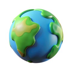 Stylized 3d earth globe with continents and oceans isolated on white background