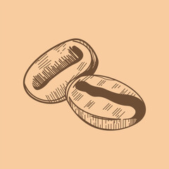 Hand drawn coffee beans illustration on minimalist beige background.