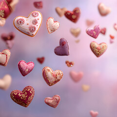 Ethereal Dance of Valentine's Day Hearts: A Whimsical Display of Love, Romance, and Warmth in Soft Hues and Intricate Patterns, Enchanting Essence of Affection and Passion