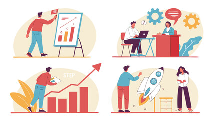Business strategy and planning presentation vector illustration for growth and success analysis team work