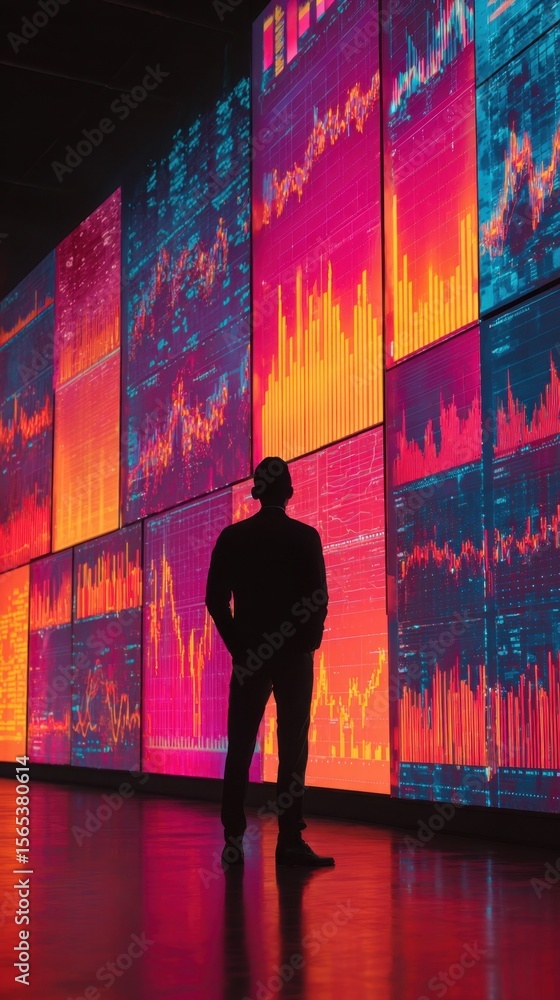 Aufkleber a professional data analyst studies complex financial market trends displayed on a giant led screen 