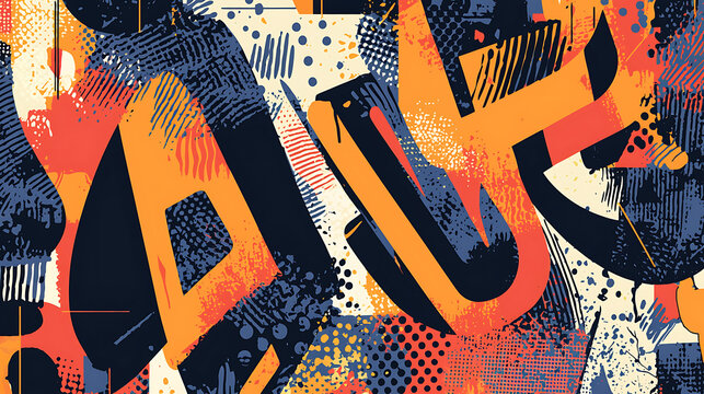 A colorful abstract painting with letters and numbers