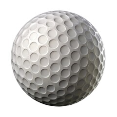 Close up of a single white golf ball with dimples isolated on white background