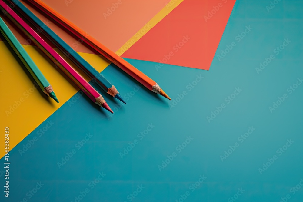 Aufkleber high definition view of a colorful table with some pencils on it