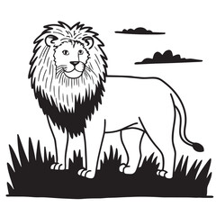 Lion in nature line art