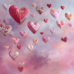 Ethereal Dance of Valentine's Day Hearts: A Whimsical Display of Love, Romance, and Warmth in Soft Hues and Intricate Patterns, Enchanting Essence of Affection and Passion