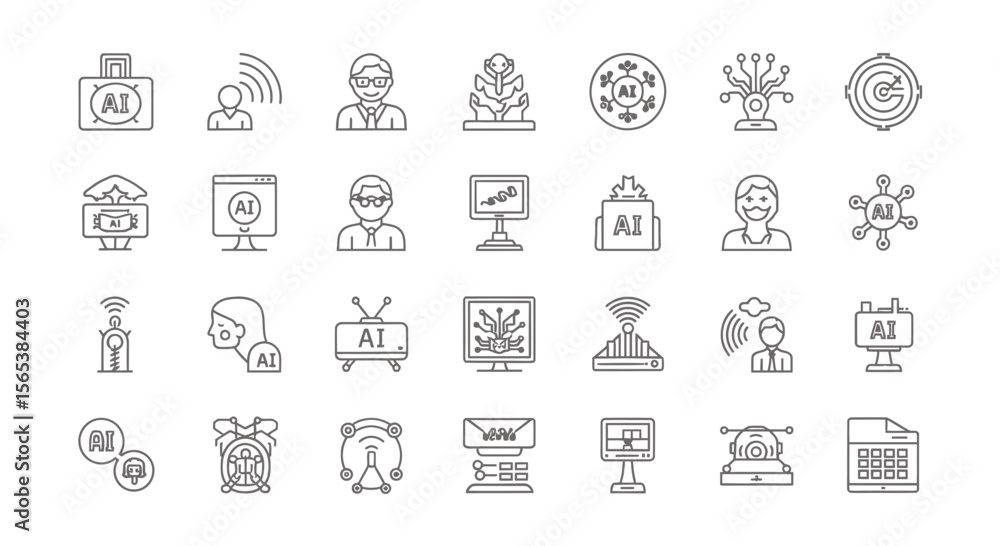 Poster comprehensive collection of modern artificial intelligence and machine learning vector line icons de