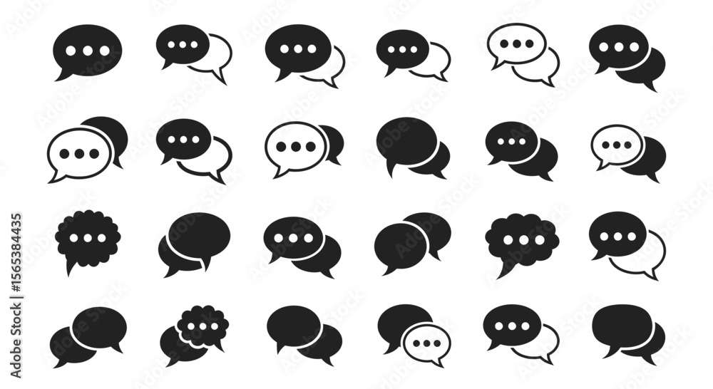 Poster comprehensive modern speech bubble icon set various shapes styles representing online communication 