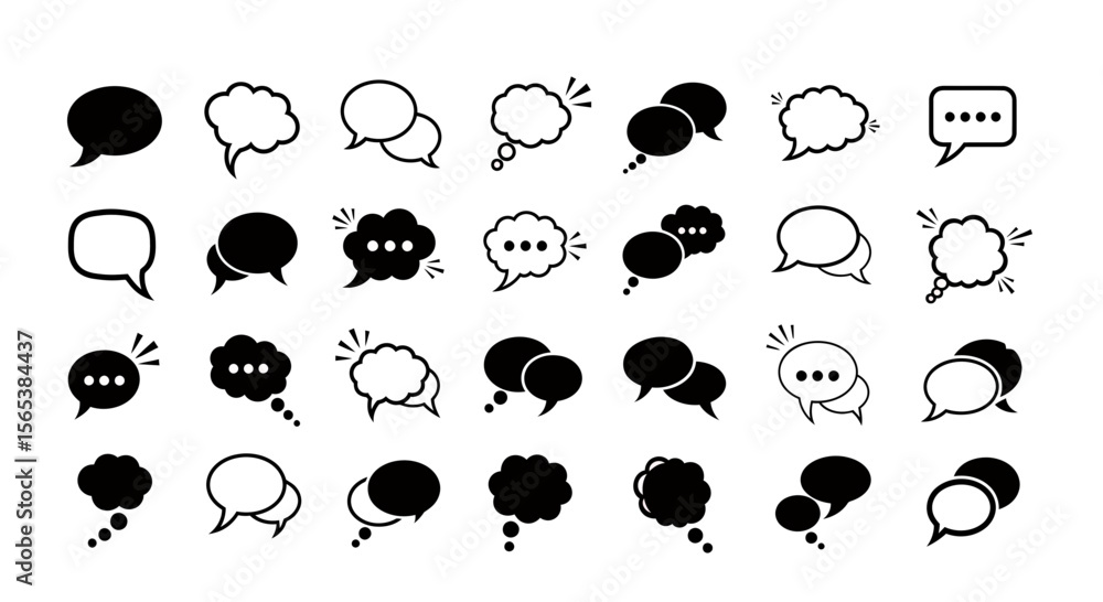 Poster modern communication vector icon set comprising diverse speech bubbles thought balloons chat dialogu