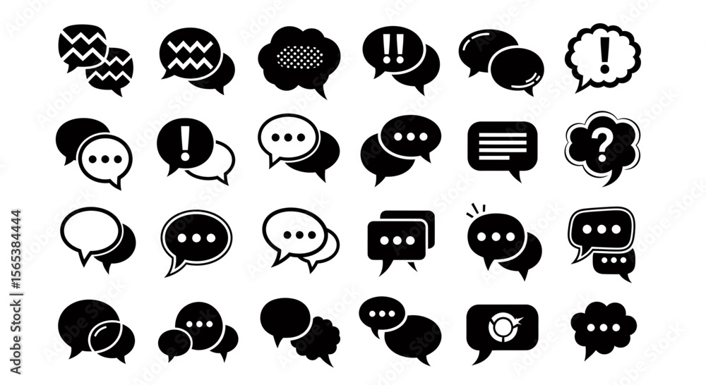 Poster Speech bubble chat icon set message cloud thought balloon dialogue element communication symbol collection for web mobile UI UX design graphics vector kit