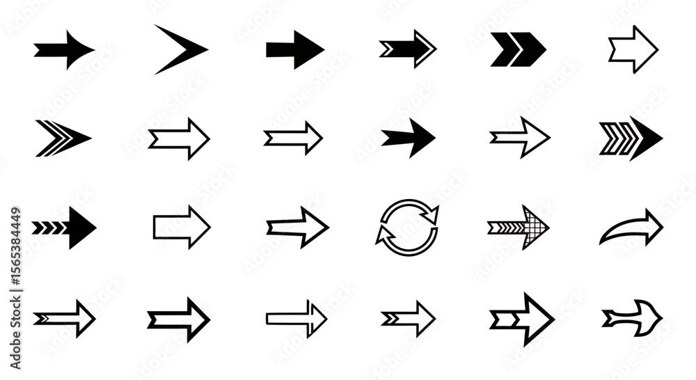 Poster comprehensive collection of modern arrow icons black and white vector graphic elements for web desig