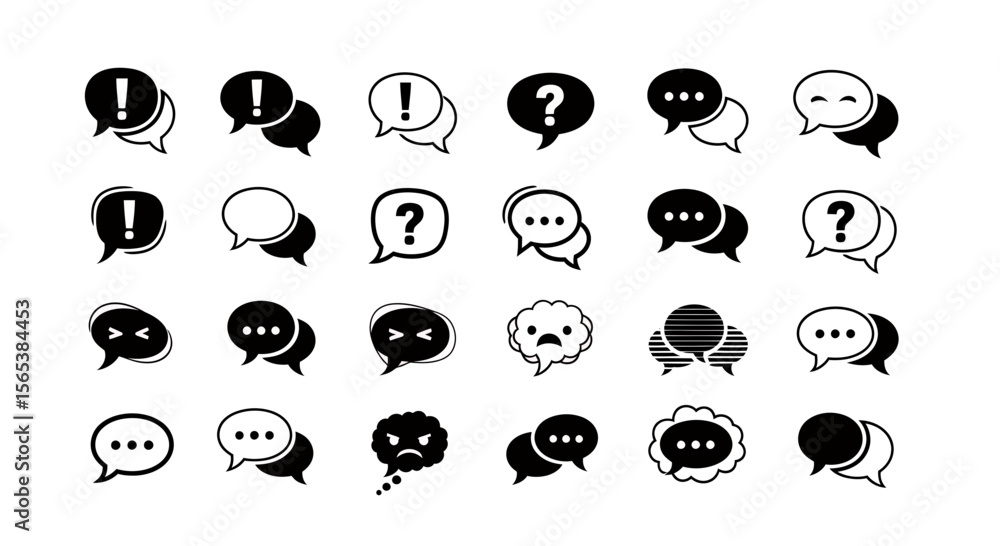 Poster black and white speech bubble communication message chat icons vector set online conversation discus