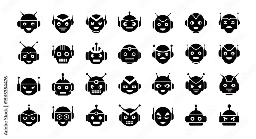 Aufkleber robot faces icon set collection digital technology artificial intelligence ai avatars vector graphic