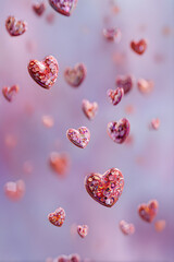 Ethereal Dance of Valentine's Day Hearts: A Whimsical Display of Love, Romance, and Warmth in Soft Hues and Intricate Patterns, Enchanting Essence of Affection and Passion