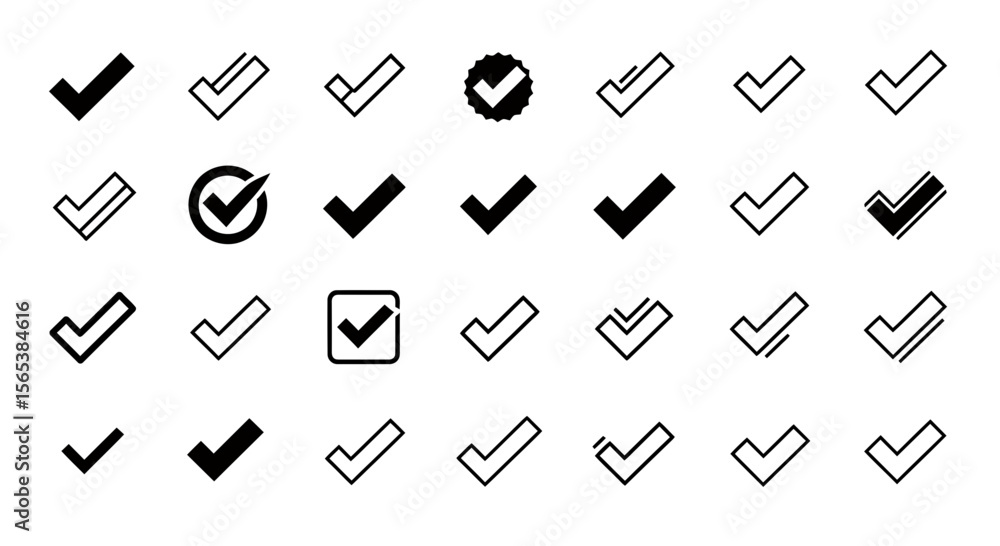 Fototapete Diverse Vector Check Mark Icon Collection Multiple Styles Confirm Selection Validation Approval Success Graphic Resource UI UX Design Asset Done Tick Symbol Checkbox Interface
