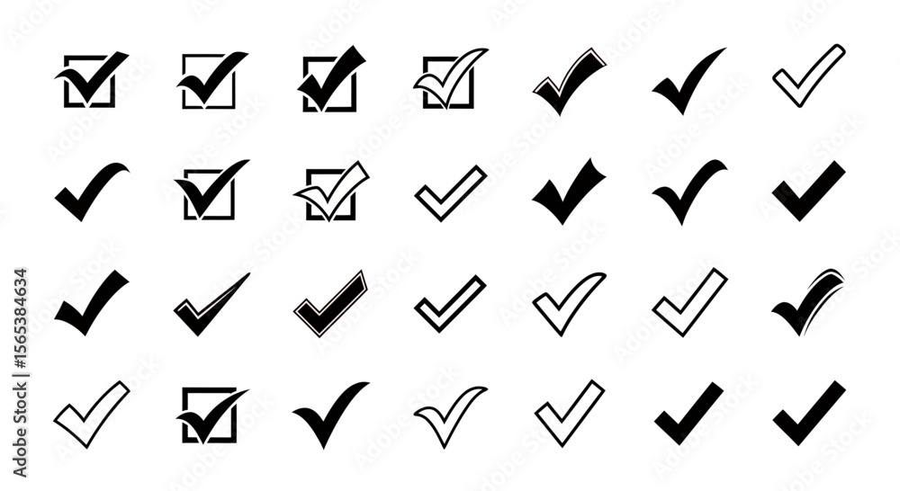 Fototapete diverse checkmark icon set collection featuring various styles of vector tick symbols for completion