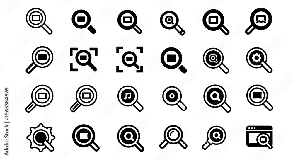 Poster essential vector search icon set web and mobile ui design simple modern monochrome symbols finding i
