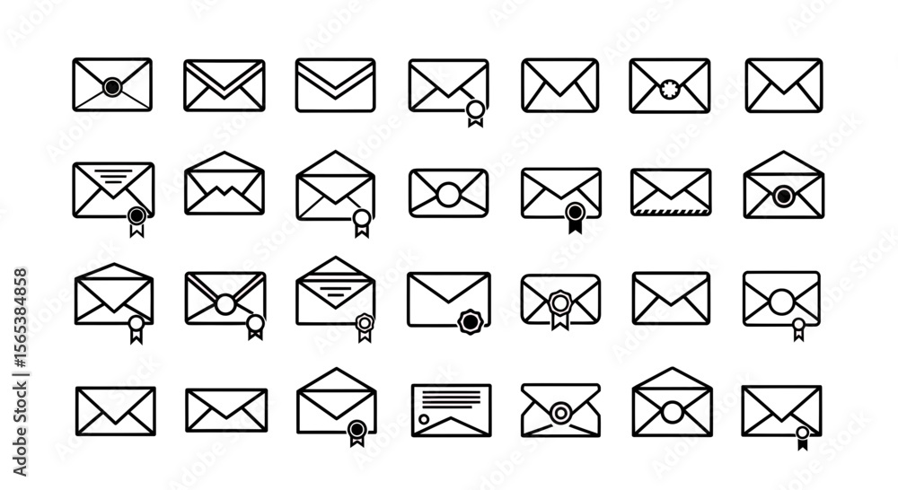 Poster minimalist outline email and mail vector icons set collection for communication and digital messages