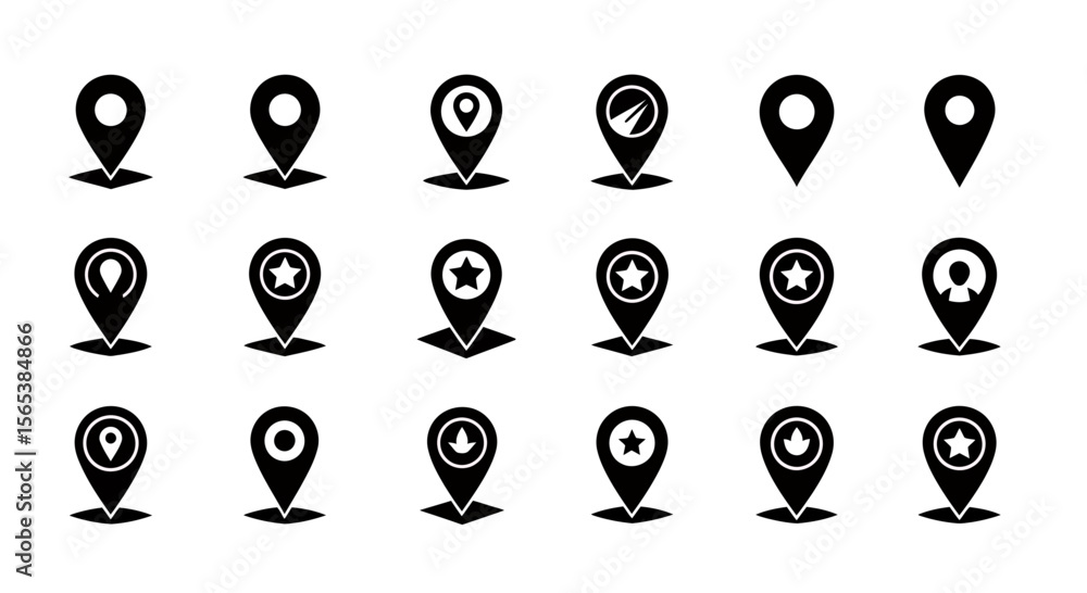 Fototapete Modern Vector Location Pin Icon Set Geographic Pointers Map Markers GPS Navigation Symbols Simple Minimalist Graphic Elements for Website Mobile App User Interface Design