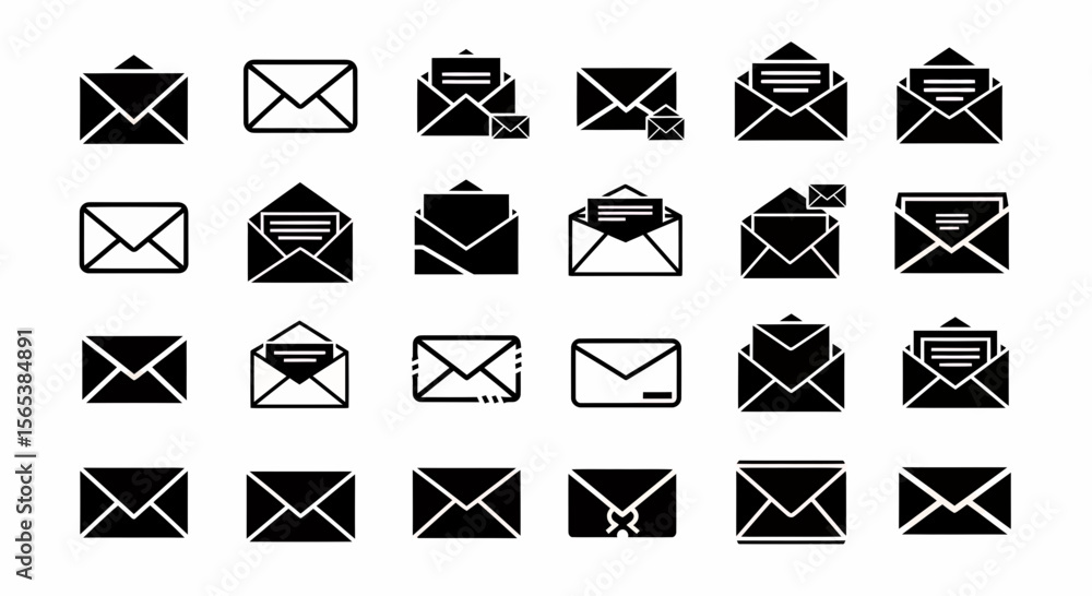 Poster modern collection of email message inbox send receive communication notification envelope glyph icon