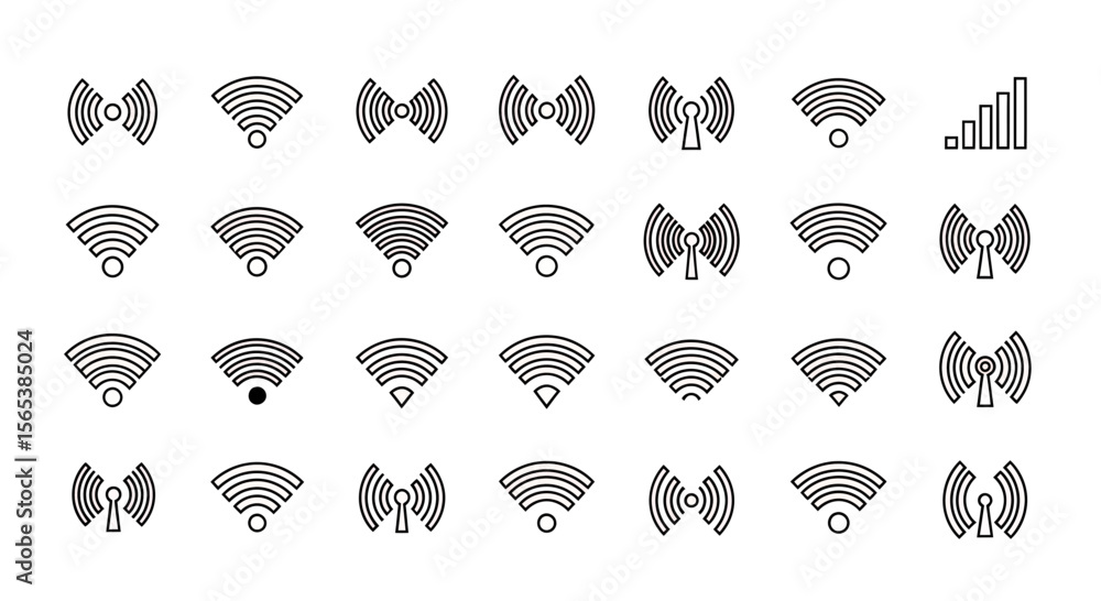 Poster vector line icon set featuring wireless signal strength network connectivity internet connection sym