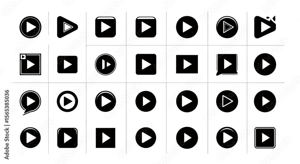 Fototapete Large collection of diverse essential modern multimedia playback user interface icons vector graphic set for web design app development ui ux navigation technology symbol element