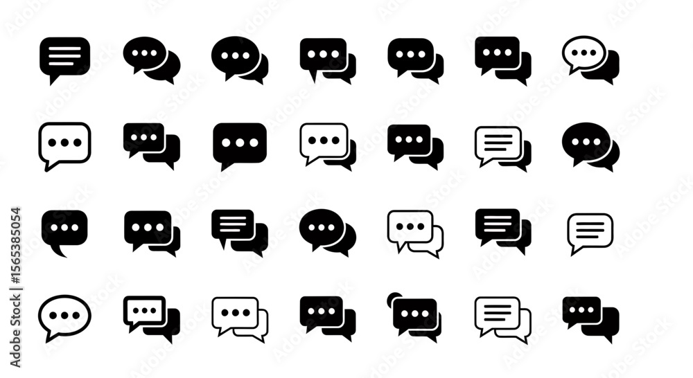 Poster essential modern minimal flat black and white graphic vector ui ux design elements speech bubble cha