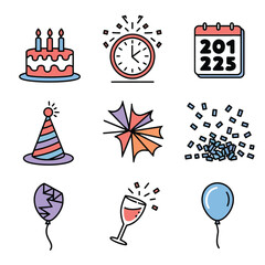 vector Birthdays, New Year celebrations, and the number 2025 Birthday Cake Icon
