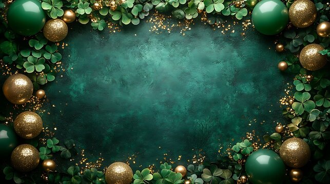 Festive green background with shamrocks glittering spheres and st patricks day image - Powered by Adobe
