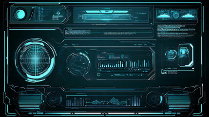 Fototapeta premium A futuristic computer monitor with a green screen and a large red button
