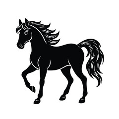 Black Silhouette of a Majestic Horse – Elegant Standing Stallion Vector art on White Background