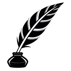 Black quill pen and inkwell illustration isolated on white background