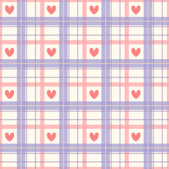A playful plaid pattern adorned with pink hearts