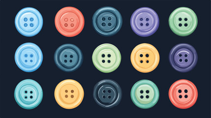 Variety of Stylish Buttons for Clothes Flat Vector Illustration