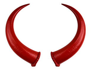 Side View of Red Curved Demon Horns with Sharp Tips, isolated on transparent background