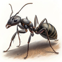 Detailed Illustration of a Black Ant, Scientific Style, Natural History Mood