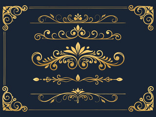 Vintage floral frame border design vector with calligraphic gold ornate elements for elegant wedding invitation card