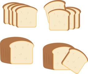 Sliced Bread Loaf and Toast Set — Fresh White Bread Vector Illustration Isolated on White Background