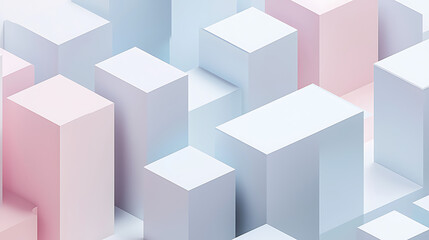Fototapeta premium A series of white cubes in a pink and blue color scheme