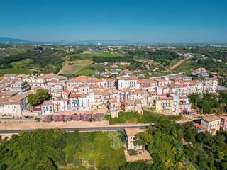 Italy, July 03, 2025: Aerial drone view of San Vito Chietino, a seaside resort on the Trabocchi...