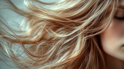 Naklejka premium Close-up of a woman's flowing blonde hair